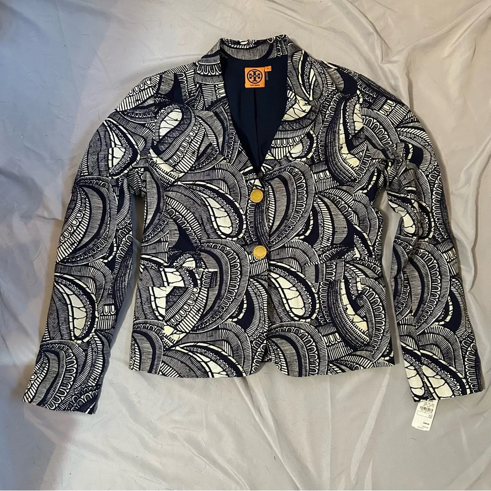 NWT Tory Burch navy and white print blazer size 12
